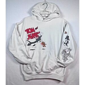 Tom and Jerry Hoodie Small White‎ Pullover Sweatshirt Long Sleeves Graphic